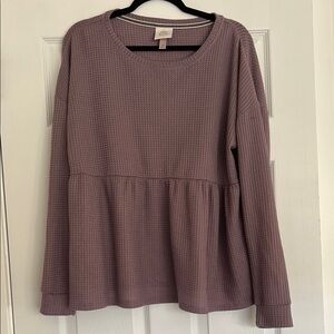 Knox Rose Purple Ribbed Peplum Blouse NWOT size XL